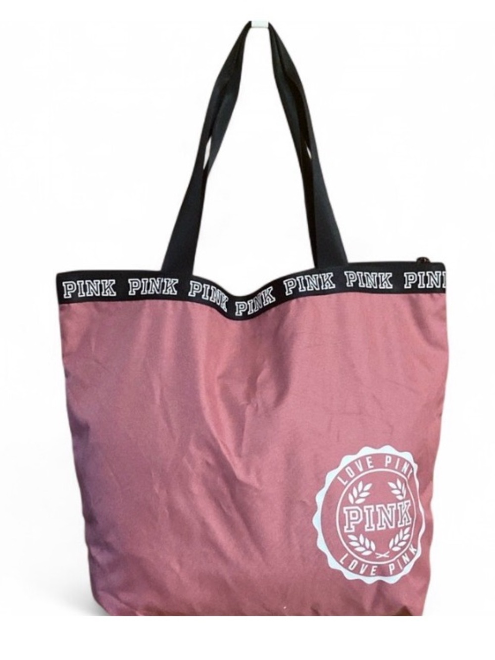 Victoria’s Secret PINK Tote Bag Mauve Black Logo Canvas 15” Carryall NWOT